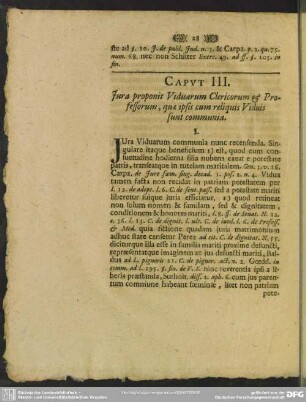 Caput III. Iura proponit Viduarum Clericorum & Professorum, quae ipsis cum reliquis Viduis sunt communia