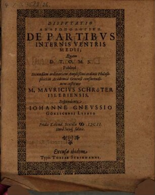 Dissertatio anthropol. de partibus internis ventris medii
