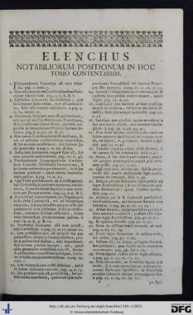 Elenchus Notabiliorum Positionum In Hoc Tomo Contentarum.