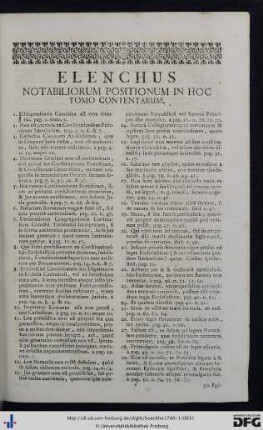 Elenchus Notabiliorum Positionum In Hoc Tomo Contentarum.