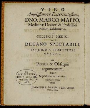 Viro Amplissimo & Experientissimo Dno. Marco Mappo [...]