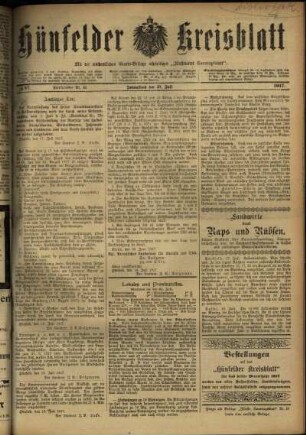 Erste Ausgabe vom Samstag, den 21. Juli 1917.