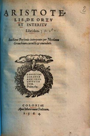 Aristotelis De ortu et interitu : libri duo