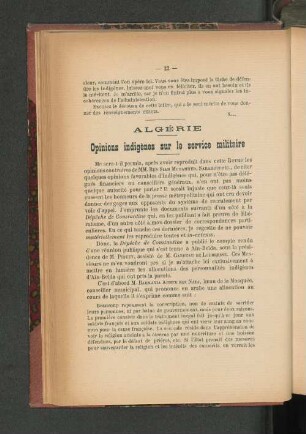 Algérie. Opinions indigènes sur le service militaire.