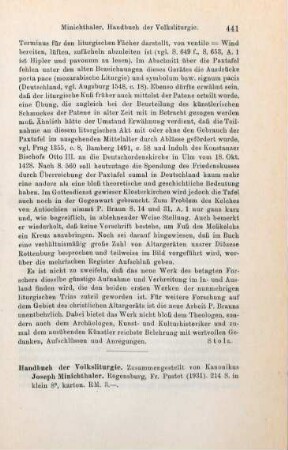 441-443 [Rezension] Minichthaler, Josef, Handbuch der Volksliturgie