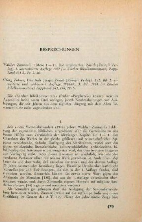 479-480 [Rezension] Zimmerli, Walther, 1. Mose, 1-11