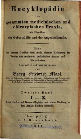 Encyklopädie der gesammten medicinischen und chirurgischen Praxis, mit Einschluss der Geburtshülfe, der Augenheilkunde und der Operativchirurgie, 2. I - Z