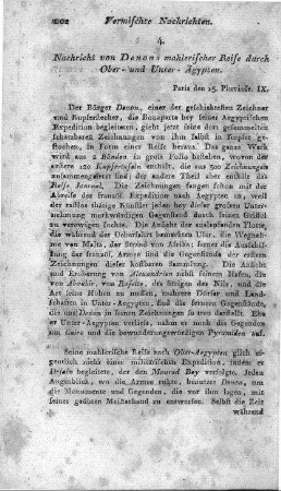Nachricht von Denons mahlerischer Reise durch Ober- und Unter-Ägypten : Paris den 15. Pluviose. IX