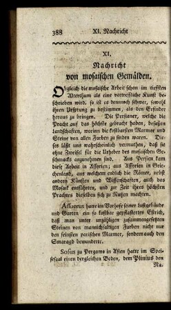 XI. Nachricht von mosaischen Gemälden.