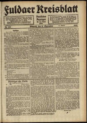 Ausgabe vom Mittwoch, den 10. September 1919.