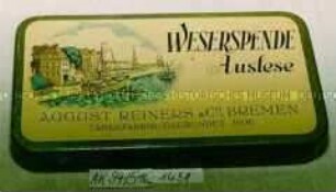 Blechdose für 50 g Tabak "WESERSPENDE Auslese AUGUST REINERS UND CO, BREMEN"