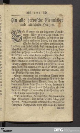 An alle heroische Gemuether und ritterliche Herzen