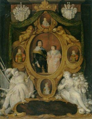 Herzog Wilhelm IV. zu Sachsen- Weimar (1598 - 1662, Herzog 1620 - 1662) mit Gemahlin und vier Prinzen und Prinzessinnen