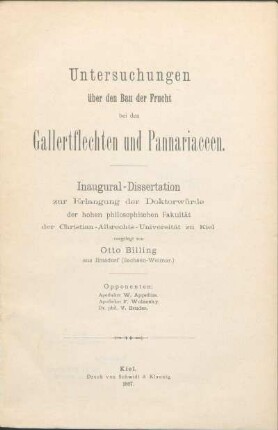 Untersuchungen über den Bau der Frucht bei den Gallertflechten und Pannariaceen