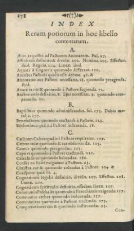 Index Rerum potiorum in hoc libello contentarum.