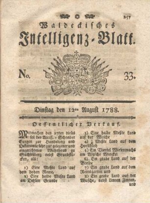 No. 33. Dinstag den 12ten August 1788
