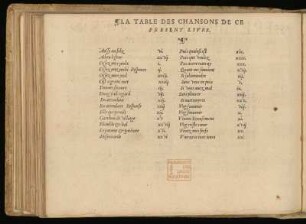 La table des chansons de ce present livre