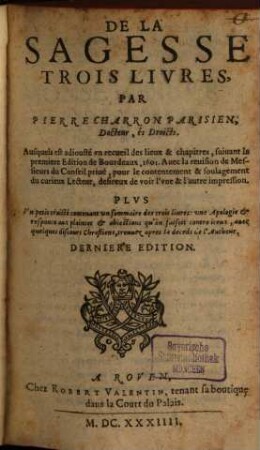 De la Sagesse : 3 Livres