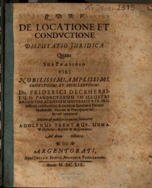 De Locatione Et Conductione Disputatio Iuridica