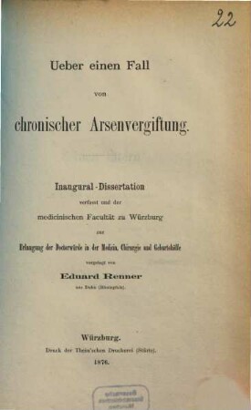 Ueber einen Fall von chronischer Arsenvergiftung : Inaug.-Diss.