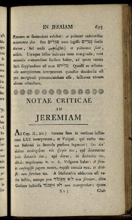Notae Criticae In Jeremiam - Notae Criticae In Threnos Jeremiae