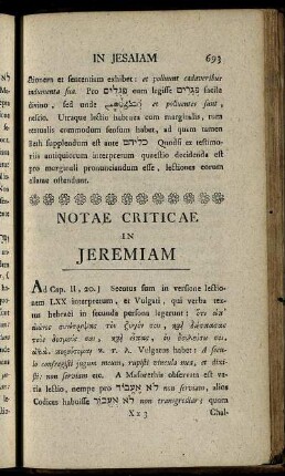 Notae Criticae In Jeremiam - Notae Criticae In Threnos Jeremiae