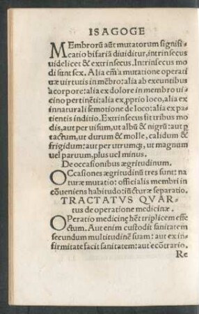 Tractatus Quartus de operatione medicinae.