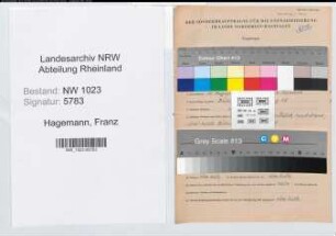 Entnazifizierung Franz Hagemann , geb. 13.08.1896 (Angestellter)