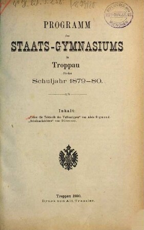 Programm des Staats-Gymnasiums in Troppau. 1879/80