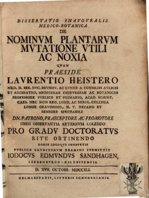 Dissertatio inauguralis medico-botanica De nominum plantarum mutatione utili ac noxia