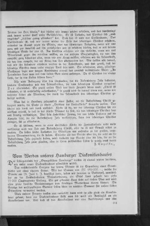 Vom Werden unseres Hamburger Diakonissenhauses