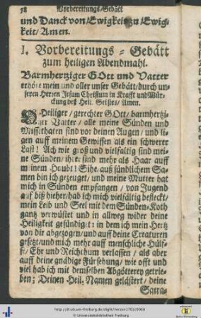 Vorbereitungs-Gebätt zum heiligen Abendmahl.