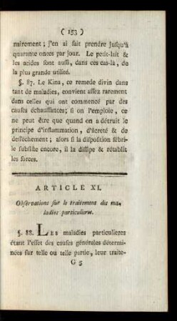 Articul XI. Observations sur le traitement des maladies particulieres.