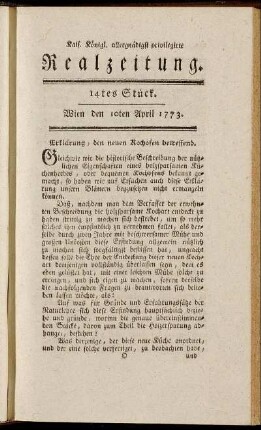 14tes Stück. Wien den 10ten April 1773.