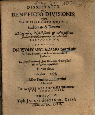 Dissertatio De Beneficio Divisionis
