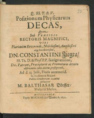 Postionum Physicarum Decas
