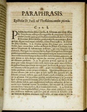 Paraphrasis Epistolæ D. Pauli ad Thessalonicenses priotis.