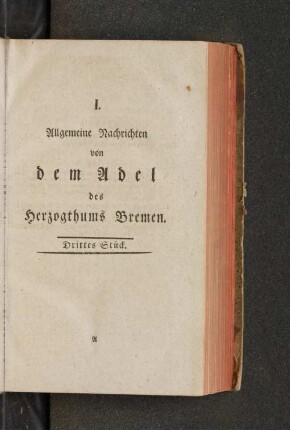I. Allgemeine Nachrichten von dem Adel des Herzogthums Bremen. Drittes Stück.