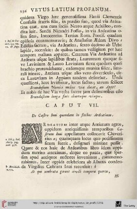 Caput VII: De Castro Inui quondam in finibus Ardeatium