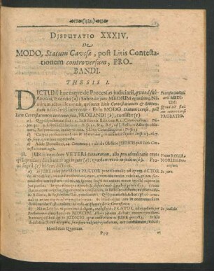 Disputatio XXXIV. De Modo, statum Causae, post Litis Contestationem controversum, Probandi.