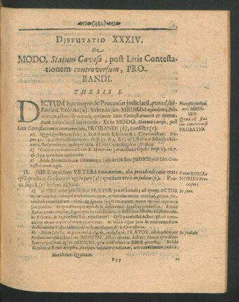 Disputatio XXXIV. De Modo, statum Causae, post Litis Contestationem controversum, Probandi.