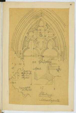 Schloss Marburg, Marburg: Details Schlosskapelle (aus: Skizzen- und Fotoalbum 19)