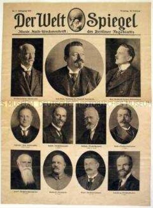 Illustrierte Beilage des "Berliner Tageblatts" mit Bildern von der Eröffnung der Nationalversammlung und Porträts der Regierungsmitglieder