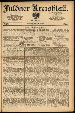 Erste Ausgabe vom Dienstag, den 16. März 1897.