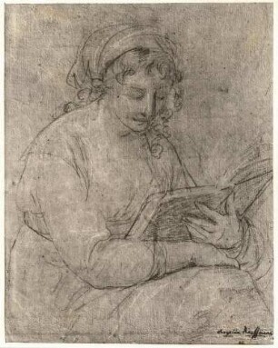 Lesende junge Frau : Lesende junge Frau. Zeichnung (vor 1807; A. Kaufmann)