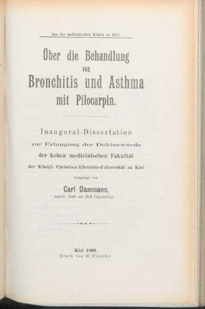 Über die Behandlung von Bronchitis und Asthma mit Pilocarpin