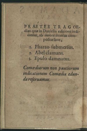 Praeter Tragoedias quae in Danielis editione indicantur ...