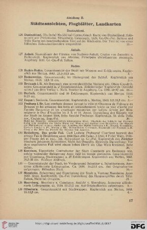 Abteilung II. Städteansichten, Flugblätter, Landkarten (Nr. 126-441)