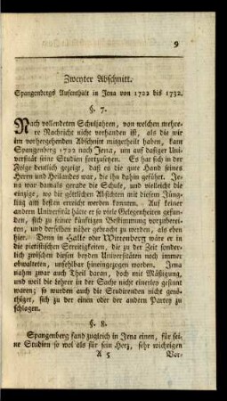 Zweyter Abschnitt. Spangenbergs Aufenthalt in Jena von 1722 bis 1732. §. 7. - §. 30.