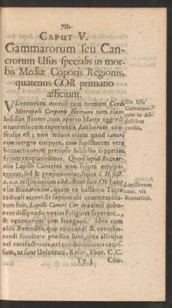 Caput V. Gammarorum seu Cancrorum Usus specialis in morbis Mediae Coporis Regionis, quatenus Cor primario afficiunt.